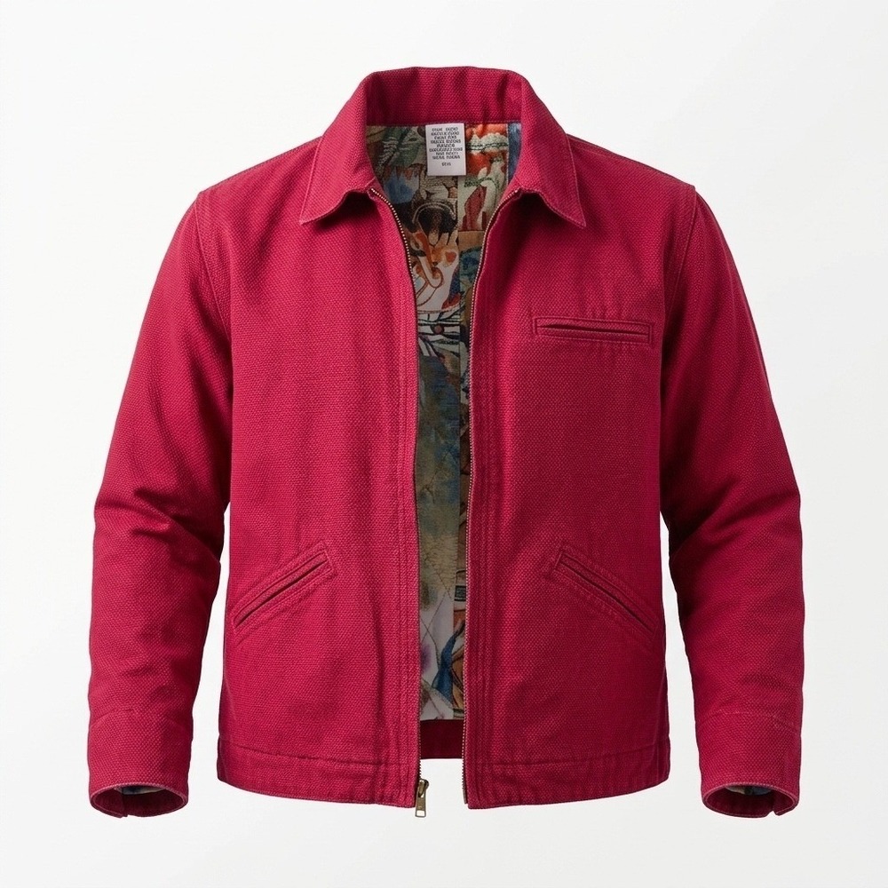 Rare VTG 90s Ethyl Womens M Red Canvas Chore Jacket Rockabilly Western Americana